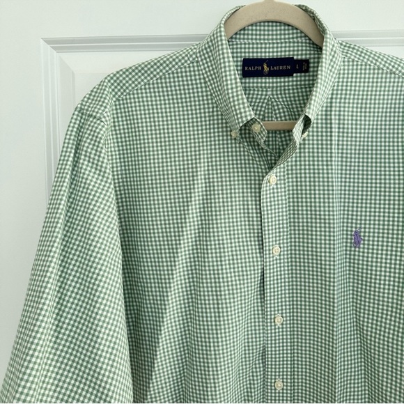 Ralph Lauren Oversized Green & White Checkered Gingham Oxford Shirt Purple Polo - Picture 5 of 16